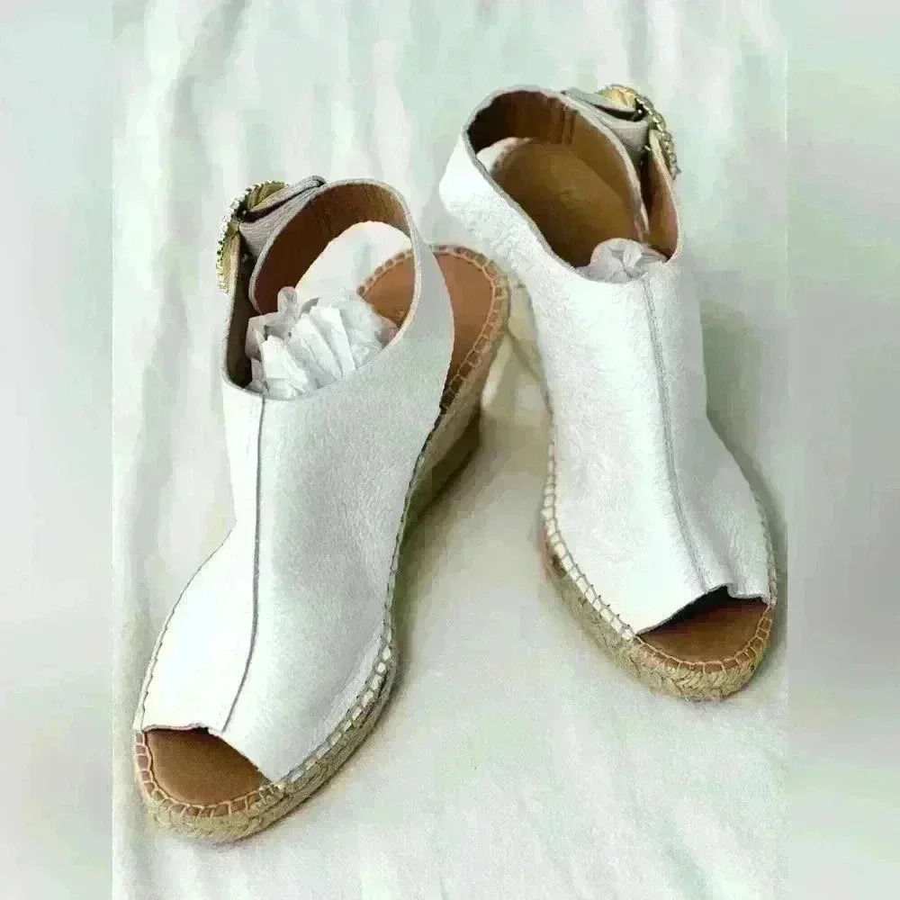Maypol Women’s Leather Buckle Rhinestone Wedge Sandals Size 39 or US 8/8.5